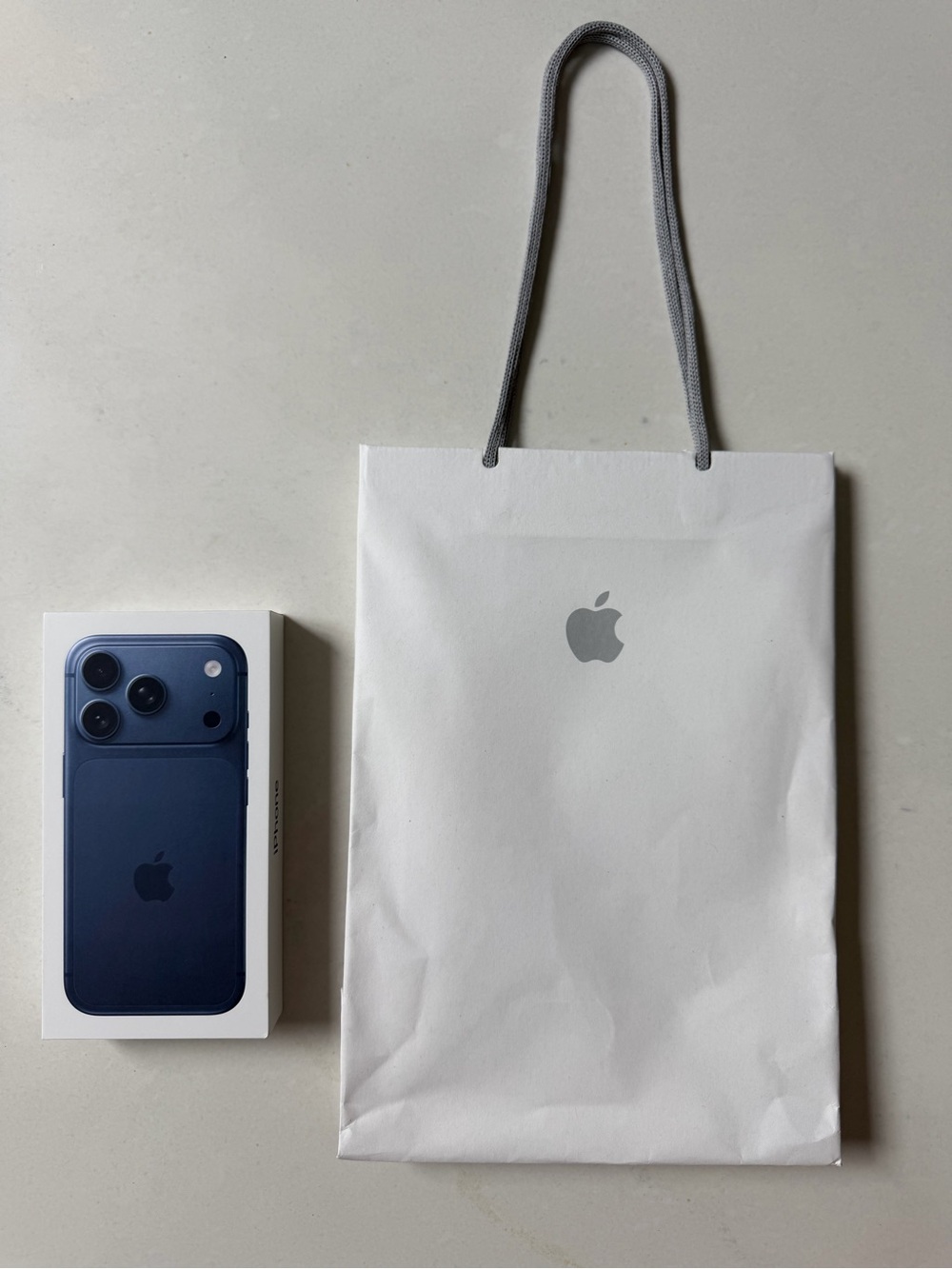 Apple iPhone 17 Pro Deep Blue Empty Box with Apple Shopping Bag
